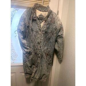 Vintage NYG New York Girl Acid Wash Denim Floral Tapestry Quilted Parka Jacket S